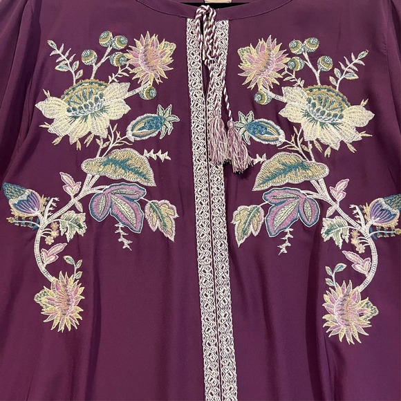 Chico's Peasant Blouse Tunic Boho Purple Floral Embroidered Tassel Sz 4 US 20/22 - Picture 2 of 10